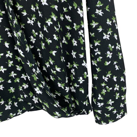 Michael Michael Kors Blouse Faux Wrap Top Black Floral Long Sleeve Women's XXS - Picture 6 of 10
